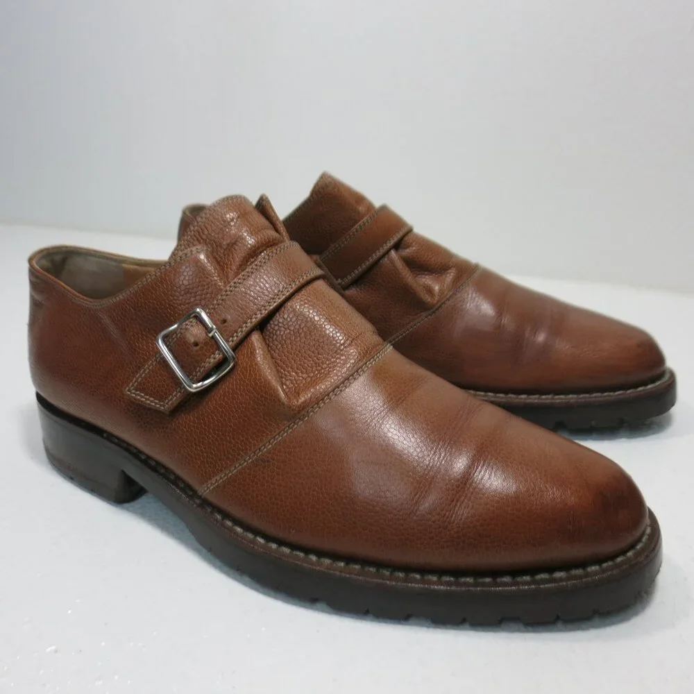 Walter Steiger Monk Strap Pebbled Grained Leather Oxford Shoes Mens Footwear 8.5